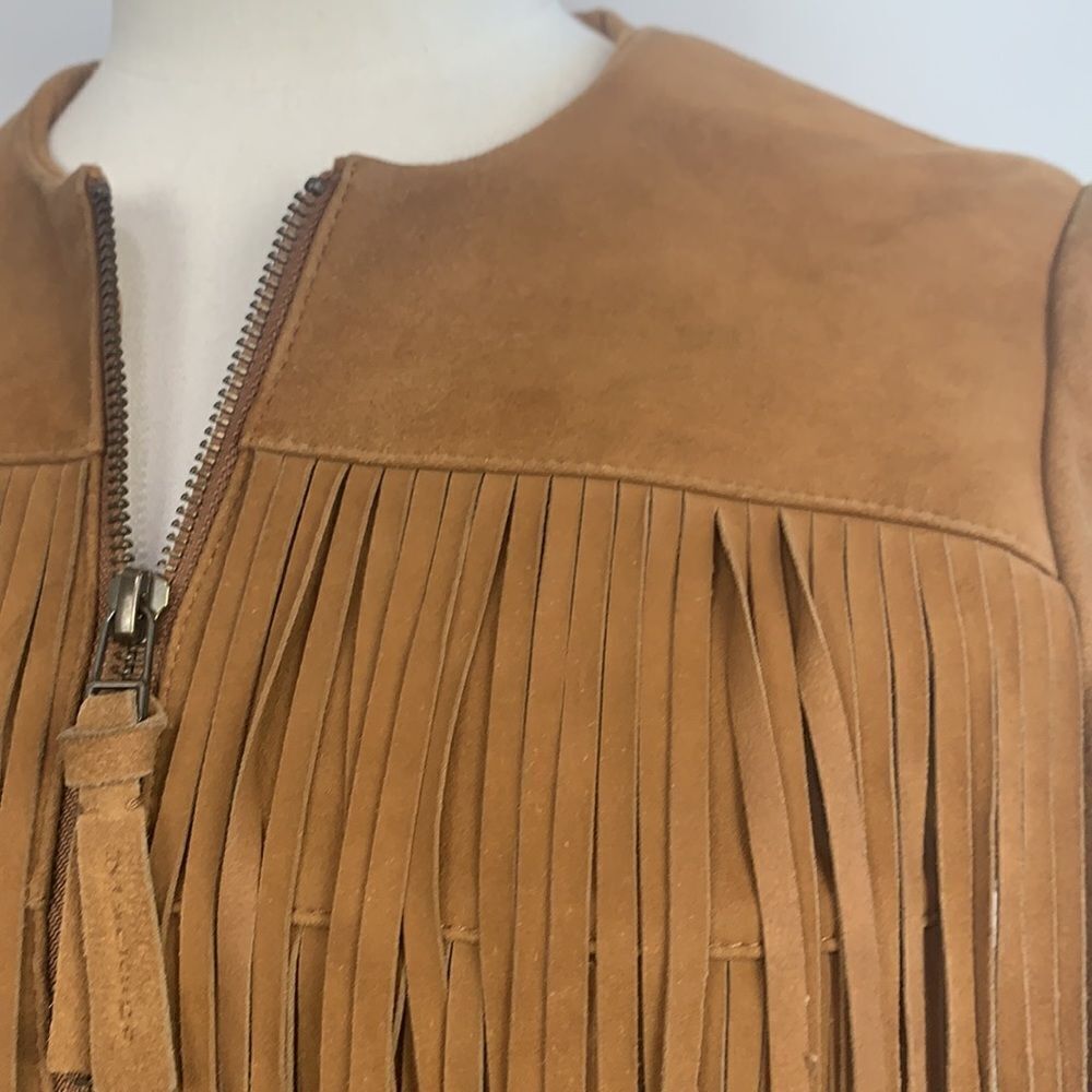 Mackage Tan Brown Suede Fringe Zip Jacket - Picture 3 of 11